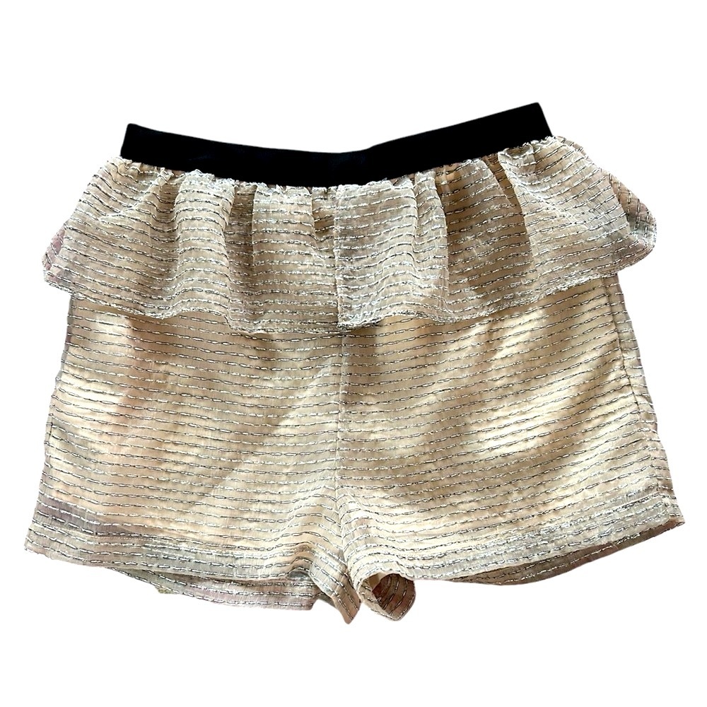 NWT BCBGeneration | Women’s beige metallic striped ruffle top shorts/skort, sz 8